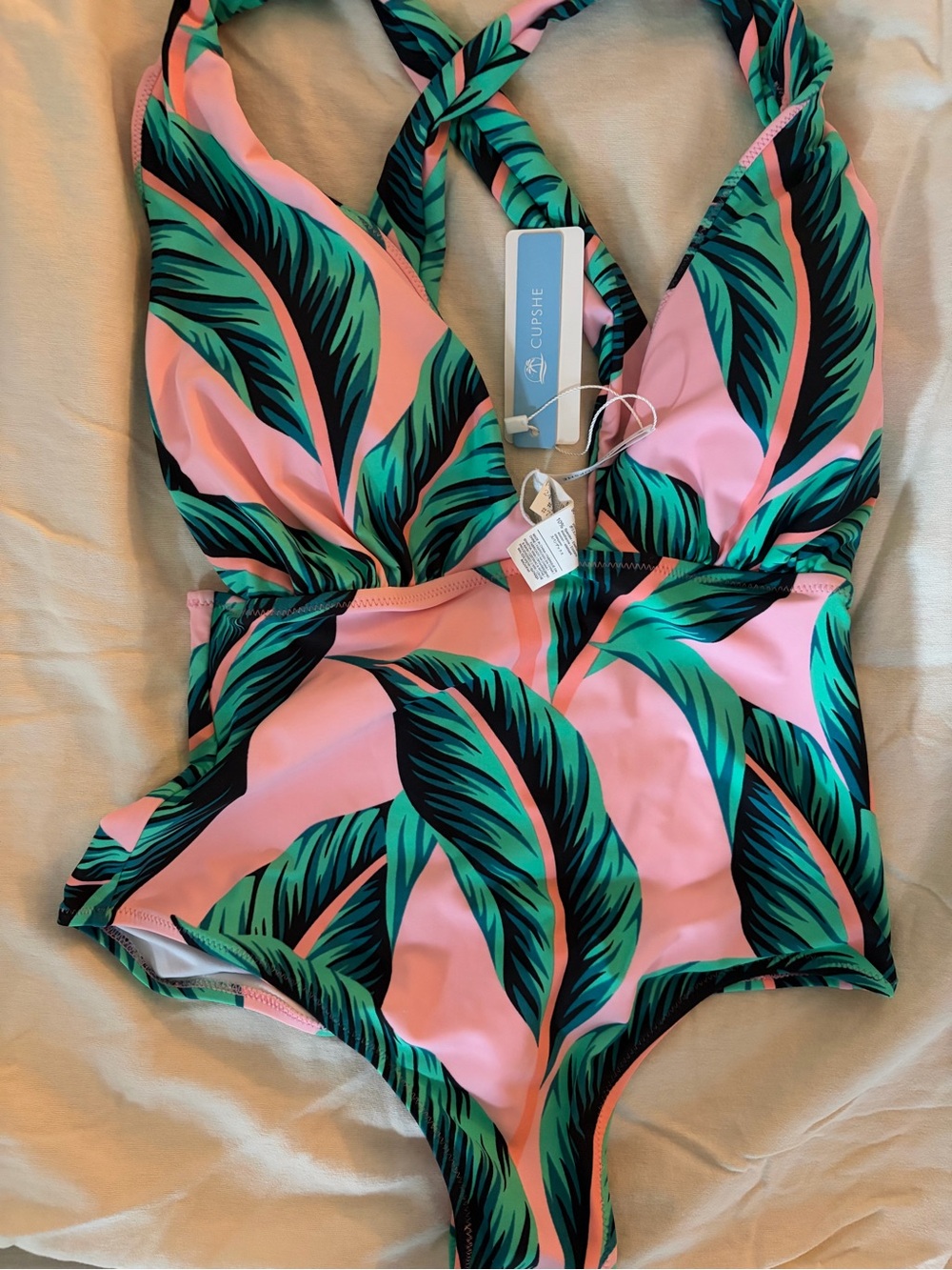 Cupshe Kids Pink and Green Tropical Leaf One-Piece Swimsuit